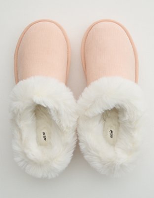 Aerie Corduroy Fur Scruff Slippers