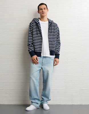 Chandail à capuchon avec glissière pleine longueur et rayures Luxe décontracté AE