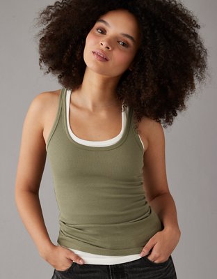 Women Tank Tops Summer Sleeveless Basic Cami Top Shirt Slim Knit Ribbed  Racerback Blouses Army Green S at  Women's Clothing store