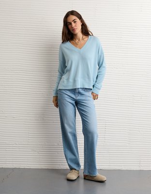 Haut Chemise Femme American Eagle - Col V Bleu Et Blanc - Taille XL - Neuf Avec étiquettes