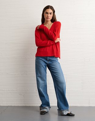 AE Long Sleeve Plush V-Neck Top