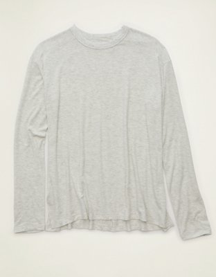 AE Soft & Sexy Relaxed Fit Long-Sleeve T-Shirt Women's Heather Frost L