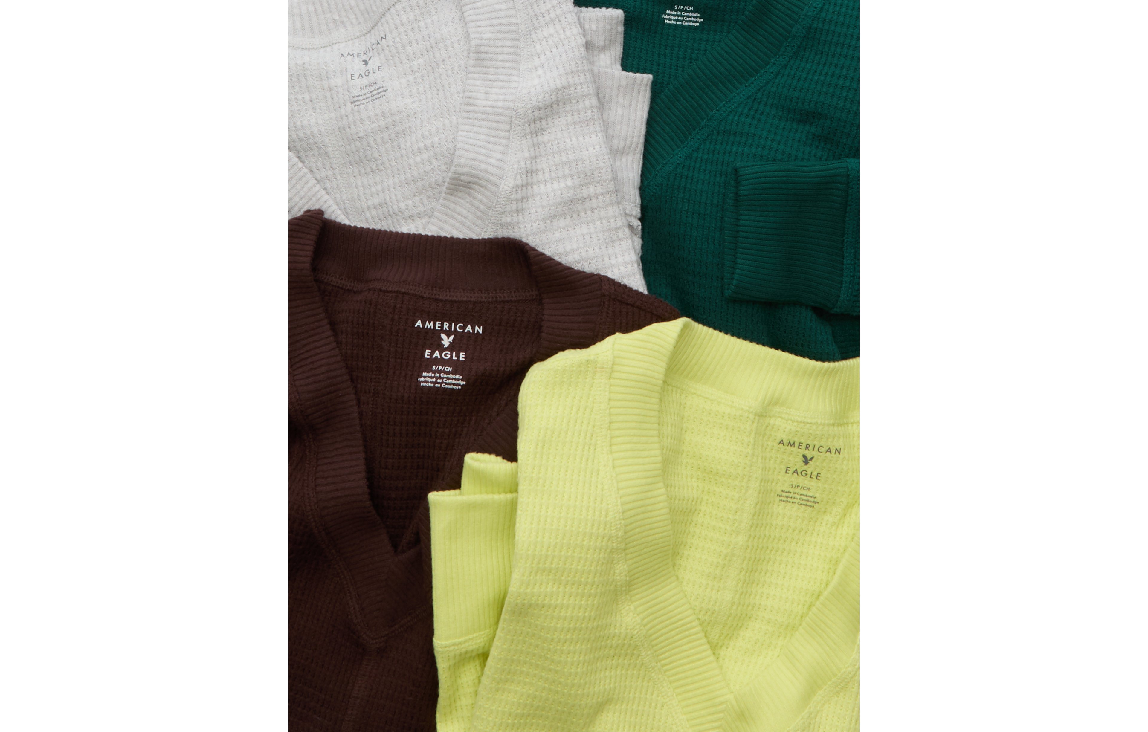 AE Long-Sleeve Waffle Plush V-Neck Tee