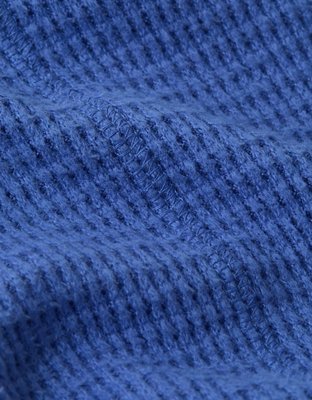 Женская футболка American Eagle AE Long-Sleeve Waffle Plush V-Neck, цвет: Пудрово-голубой — фото 7