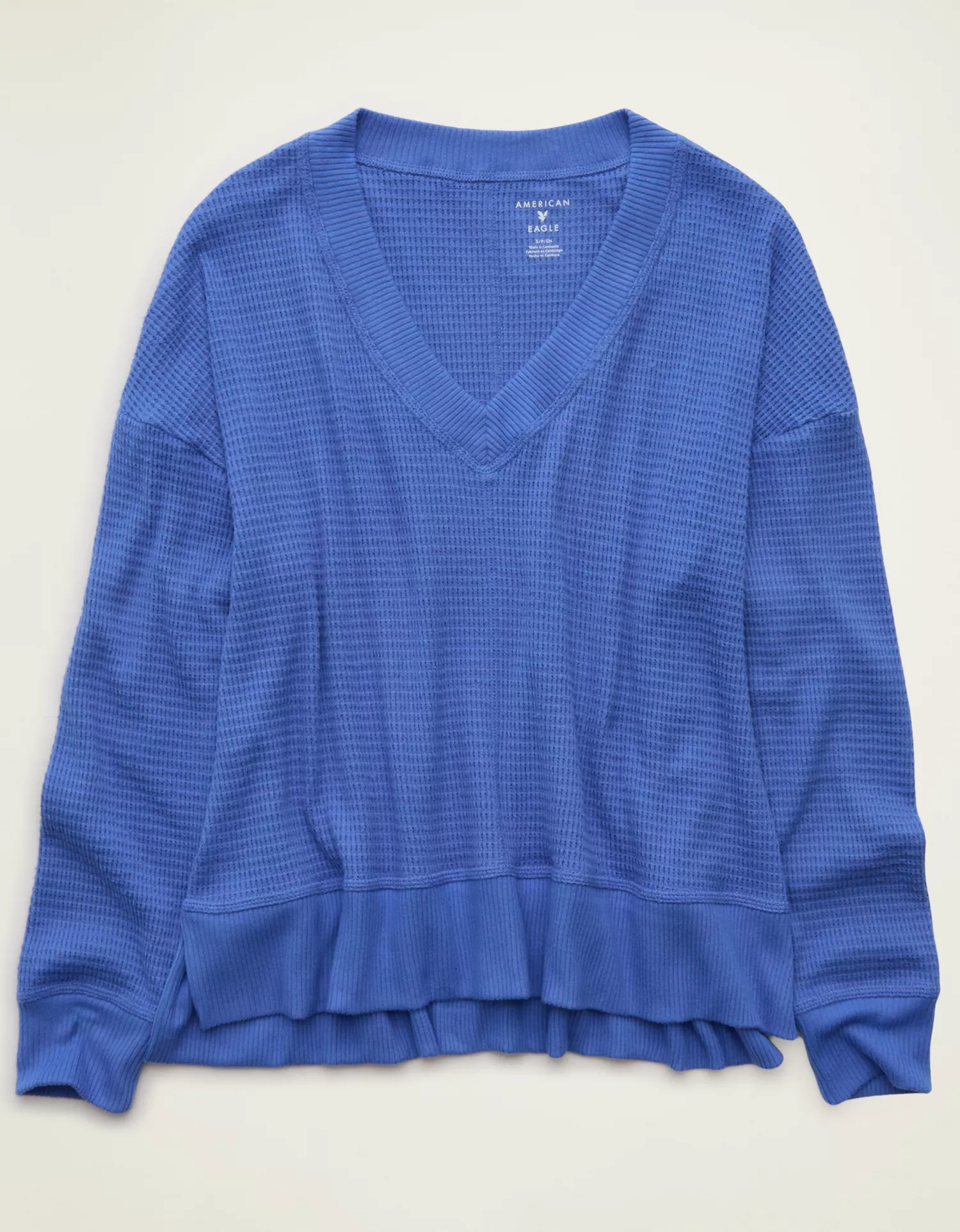 AE Long-Sleeve Waffle Plush V-Neck Tee - thumbnail 3