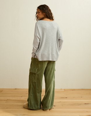 AE Long-Sleeve Waffle Plush V-Neck Tee 