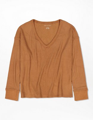 Plush Long-Sleeve V-Neck T-Shirt