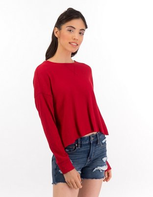 AE Soft & Sexy Plush Cropped Long-Sleeve T-Shirt