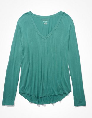 American Eagle By Aerie Goals Ribbed V Neck T-Shirt - 2161_1613_297