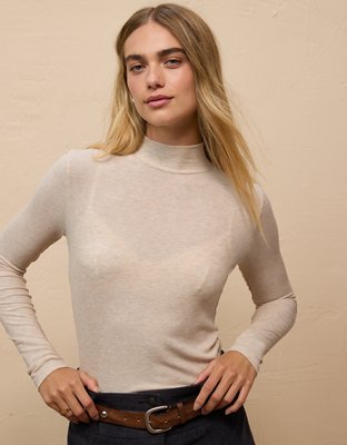 AE Soft & Sexy Long-Sleeve Mock Neck T-Shirt