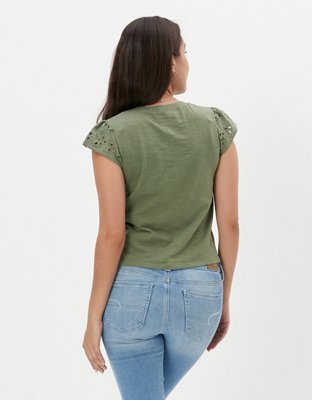 AE T-shirt con Cuello Henley y Mangas con Ondas