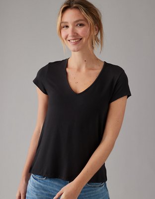 AE Soft & Sexy Short-Sleeve Scoop Neck Ribbed Tee