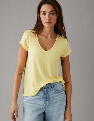 Yellow v hot sale neck tshirt