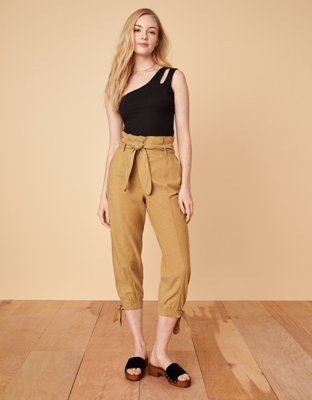 Outstanding Effort Olive Green Paperbag Waist Trouser Pants