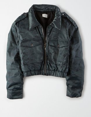 AE Studio Camo Cropped Zip Up Jacket