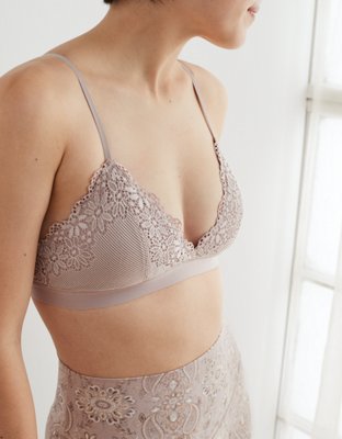 Shop Aerie Ribbed Applique Lace Longline Bralette online