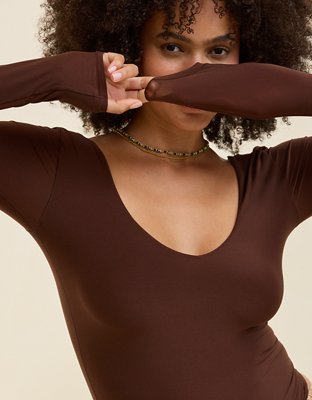 SMOOTHEZ Long Sleeve Plunge Bodysuit
