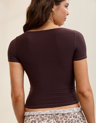 Женская футболка Aerie Smoothez Short Sleeve Scoop, цвет: Глубокий земляной — фото 2