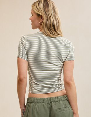 Женская футболка Aerie Smoothez Cotton Blend Bestees Short Sleeve Crew, цвет: Выцветший оливковый — фото 2