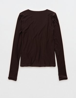 Женский топ Aerie Smoothez Long Sleeve Ruched, цвет: Глубокий земляной — фото 5