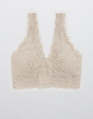 Aerie Romantic Eyelash Lace Mustard Plunge Bralette Women's Size L D