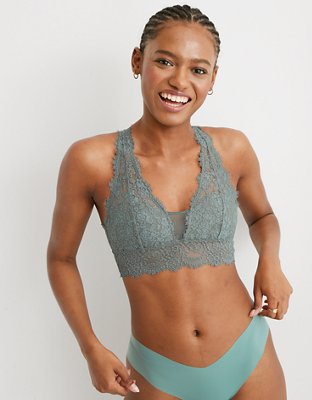 Caged Lace Front-Closure Bralette in Green