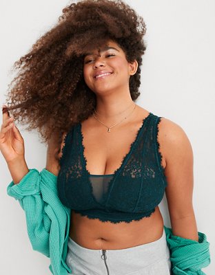 Aerie Eyelash Lace Padded Plunge Bralette