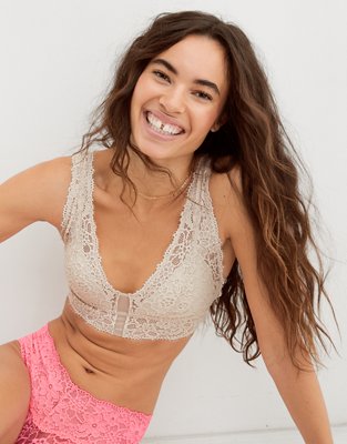 Aerie Black Show Off Rooftop Garden Lace Padded Plunge Bralette, XL NWT