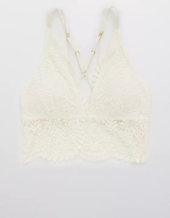 Aerie Far Out Lace Strappy Padded Plunge Bralette