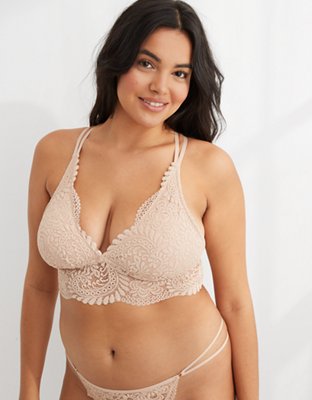 Aerie Far Out Lace Strappy Padded Plunge Bralette