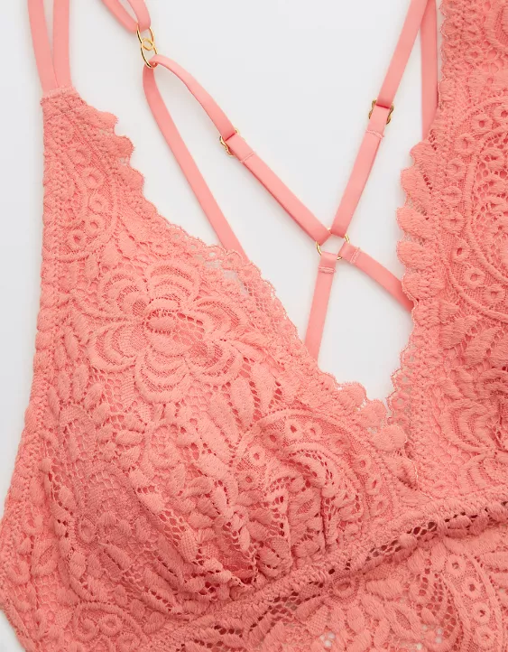 Aerie Far Out Lace Strappy Padded Plunge Bralette