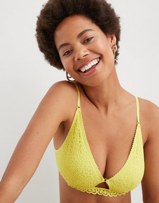 Aerie Eyelash Lace Padded Plunge Bralette