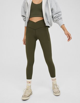 Aerie Offline Hi Rise Crossover Leggings 7/8 In Olive Green - $36