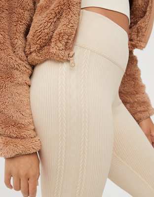 Cream Knit Ribbed Seamless Leggings - ShopperBoard