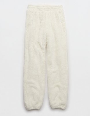 White fluffy online joggers