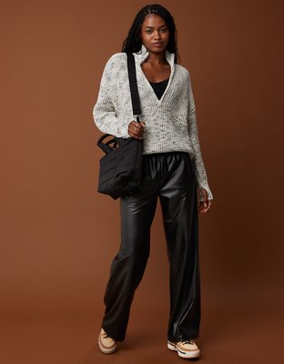 Leather-Like Luxe Black Flare Pants