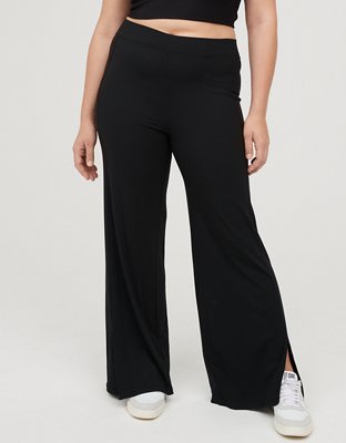 Plus Black Ribbed Flare Leg Pants