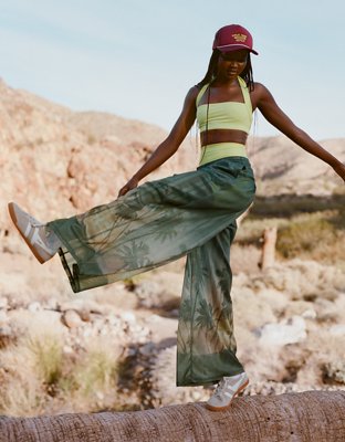 パンツ 00s gomme lace up All over pattern pants OFFLINE By Aerie Mesh Super Wide Leg Pant | OFFLINE
