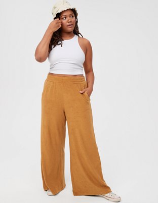 Buy Women Brown Line Art Wide Leg Terry Track Pants Online at