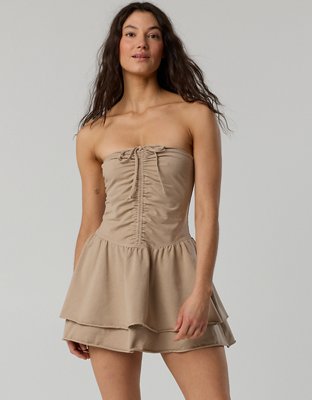 OFFLINE By Aerie OG Cotton Strapless Ruched Mini Dress