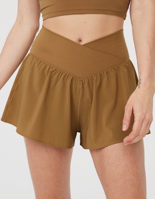 Brown Woven Elastic Waist Floaty Shorts