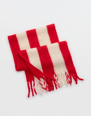 Écharpe D’hiver Douce Rouge Et Blanche – Occasion – Matière Peluche Type Fuzzy