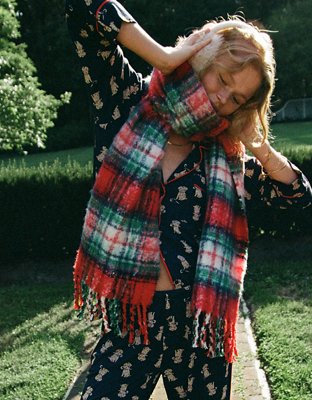 Aerie Fringe Plaid Blanket