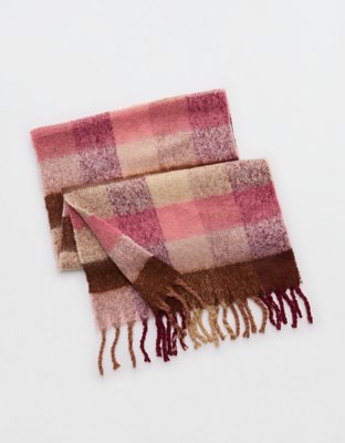 マフラー+ショール fringe volume check stole / pink How To Work The Micro Fringe Trend fringe volume check stole / pink
