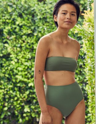 Aerie Mid Rise Cheeky Swim Bottom In Dark Green