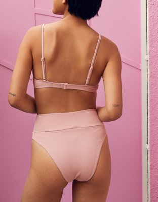 Aerie Ribbed High Cut Cheeky Bikini Bottom