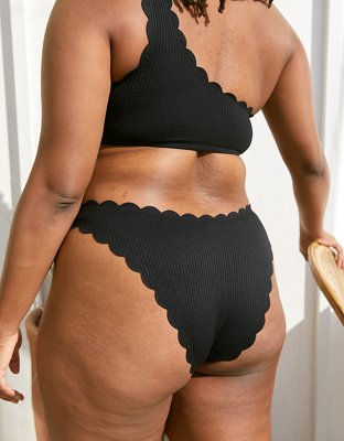 Aerie Waffle Scalloped Super High Cut Cheekiest Bikini Bottom