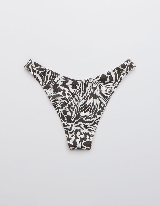 Aerie Ribbed Printed Super High Cut Cheekiest Bikini Bottom