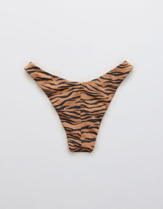 Aerie Pique Animal Print Super High Cut Cheekiest Bikini Bottom