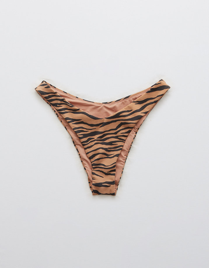 Aerie Pique Animal Print Super High Cut Cheekiest Bikini Bottom